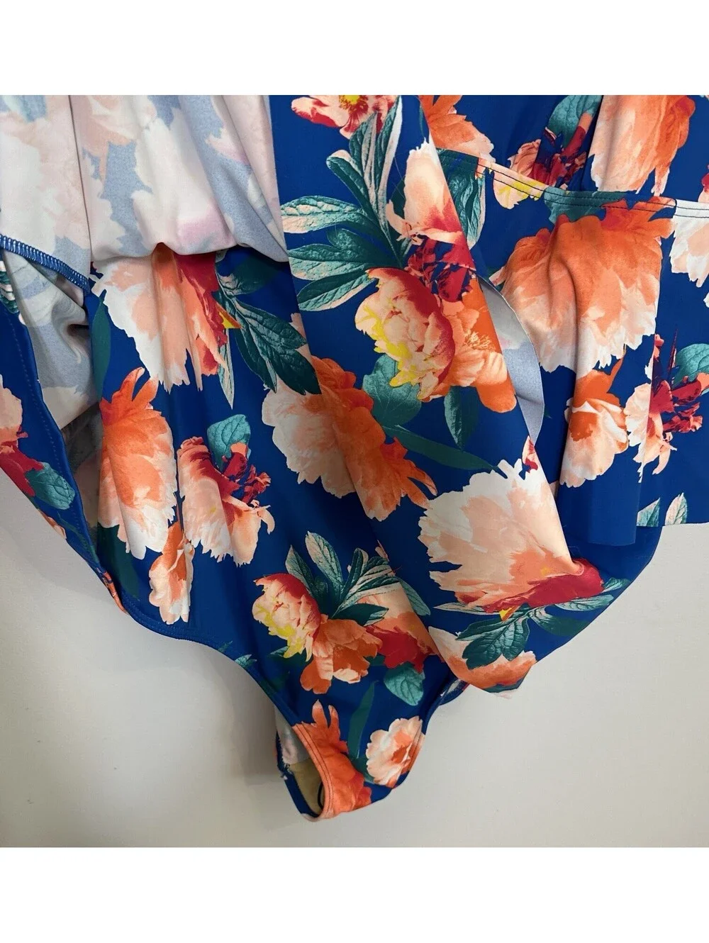 NWTS Swimsuits For All Blue Floral Tropical Print Slimming Swim Dress Size 32.